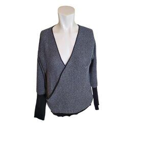 Made With Love Wrap Sweater V Neck Poet Sleeve Sweater black & white sz S NEW